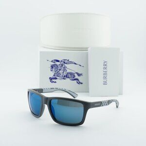 Burberry BE4483 423355 Rectangle Sunglasses - Grey/Blue Mirror